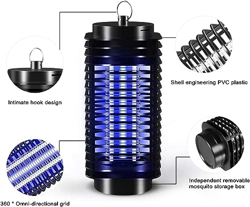 Bug Zapper, Electric Mosquito & Fly Zappers/Killer - Insect Attractant Trap Powerful Bug Zapper Light, Hangable Mosquito Lamp for Home, Indoor, Outdoor, Patio (Black)