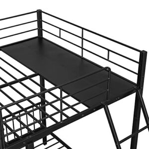 Metal Triple Bunk Bed Full Over Twin & Twin, Full Over Twin & Twin Bunk Bed with Storage Drawers, 3 Bunk Beds/Convertible Into 3 Beds, Metal Triple Bunk Beds for Kids,Teens, Girls(Black)