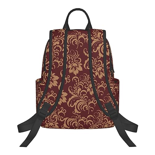 JZDACH Laptop backpack travel backpack large diaper bag doctor bag backpack for women & men (for Flower Maroon Gold Floral Classy Burgundy Antique)