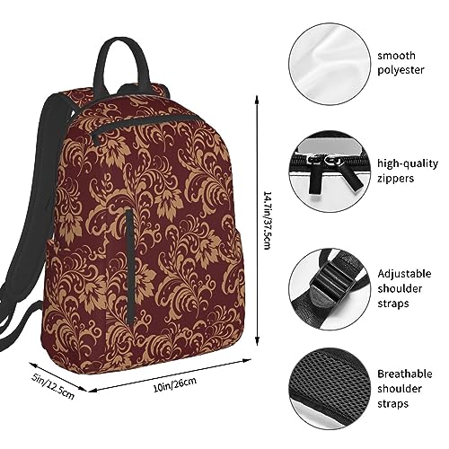 JZDACH Laptop backpack travel backpack large diaper bag doctor bag backpack for women & men (for Flower Maroon Gold Floral Classy Burgundy Antique)