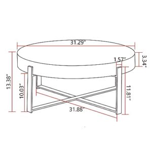 31.29" Modern Retro Splicing Round Coffee Table,Fir Wood Table Top with Gold Cross Legs Base