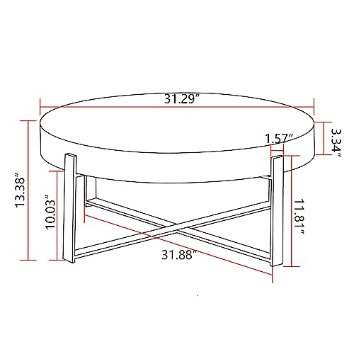 31.29" Modern Retro Splicing Round Coffee Table,Fir Wood Table Top with Gold Cross Legs Base