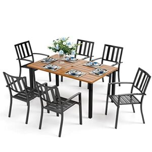 hera's house 7 pieces patio dining set, outdoor table and chairs set for 6, 60" wood look table and 6 x metal patio chairs for backyard lawn garden deck