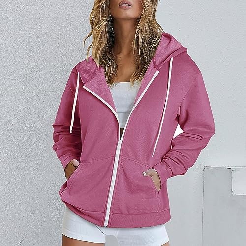 Women Sweatshirt Pullover Hoodies Womens Casual Solid Long Sleeve Zipper Hooded Coat Pocket Sweatshirt Tops Women S Hoodie Sweatshirt Hot Pink
