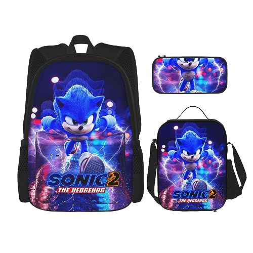 BIJASANI Cartoon Backpack 3PC Set Boys Girls Book Bag Lunch Bag Pencil Case Lightweight Daypack 17 Inch