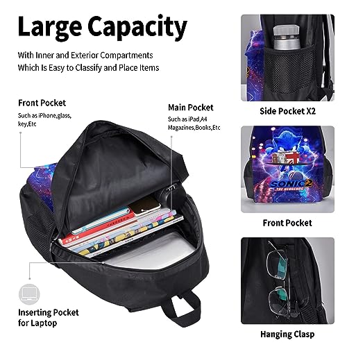 BIJASANI Cartoon Backpack 3PC Set Boys Girls Book Bag Lunch Bag Pencil Case Lightweight Daypack 17 Inch