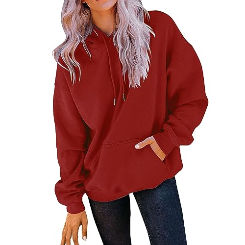 Women Sweatshirt Pullover Hoodies Women's Casual Pocket Hoodie Long Sleeve Fashion Rope Pullover Hoodie Top Women Casual Sweatshirt Hot Pink