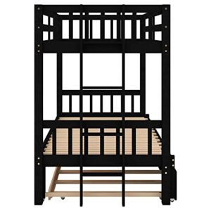 DEYOBED Twin Over Twin/King Pull-Out Bunk Bed with Trundle - Includes Safety Rail and Ladder, Ideal for Kids, Teens, and Guests in Bedroom