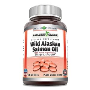 amazing omega wild alaskan salmon oil 2400mg per serving 120 softgels supplement | omega-3, epa/dha, vitamin d & astaxanthin