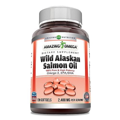 Amazing Omega Wild Alaskan Salmon Oil 2400mg Per Serving 120 Softgels Supplement | Omega-3, EPA/DHA, Vitamin D & Astaxanthin