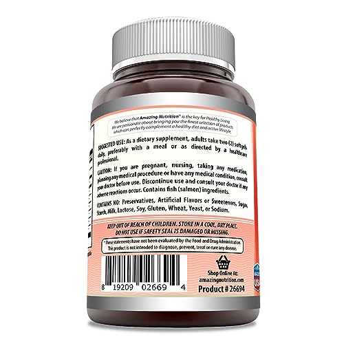 Amazing Omega Wild Alaskan Salmon Oil 2400mg Per Serving 120 Softgels Supplement | Omega-3, EPA/DHA, Vitamin D & Astaxanthin