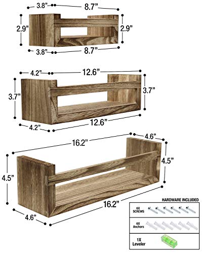 Sorbus Floating Shelves Bundle - 6 Rectangular Floating Shelves - 3 Support Bar Shelves & 3 Flat Floating Shelves - Hanging Wall Shelves for Home Decor