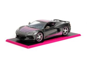 pink slips 1:24 2020 chevy corvette stingray die-cast car, toys for kids and adults(metallic grey/pink)