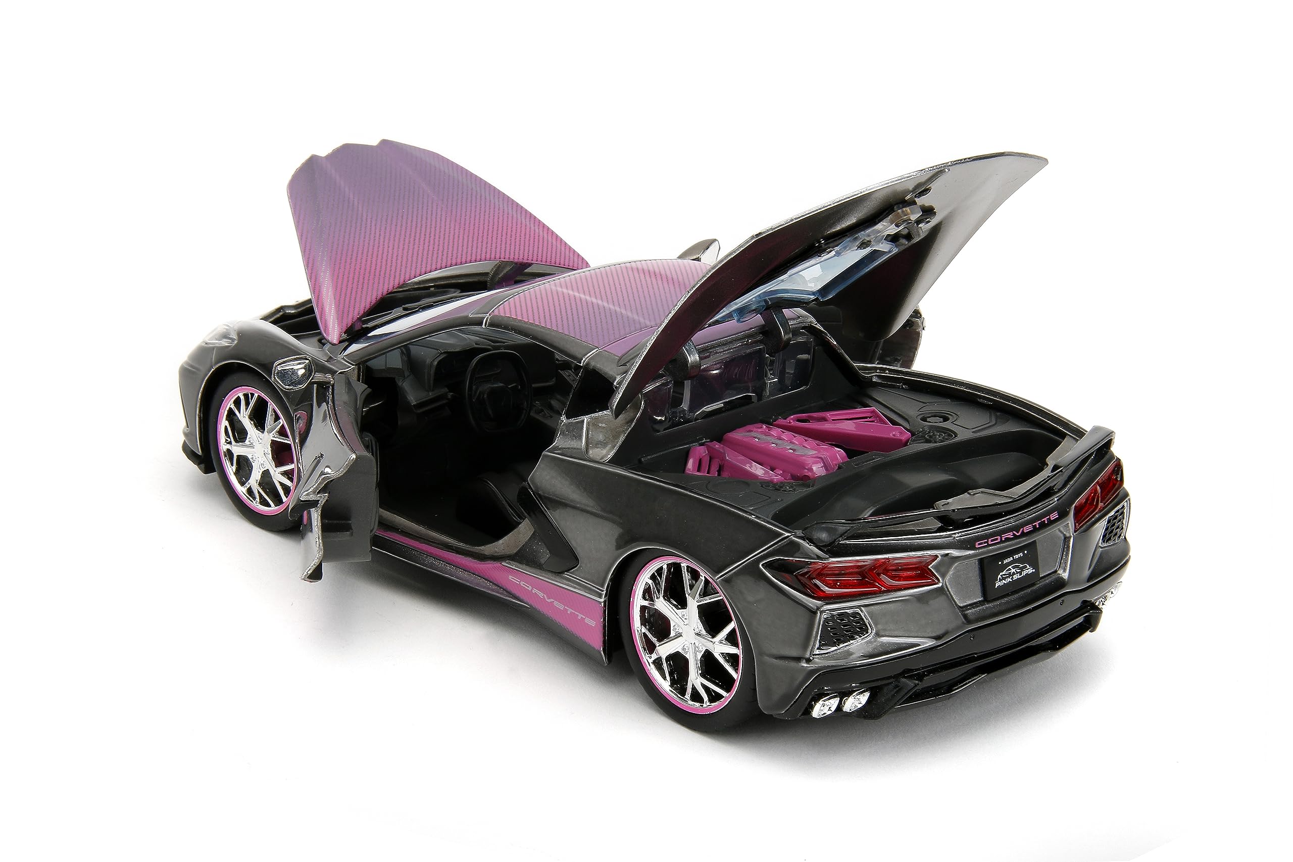 Pink Slips 1:24 2020 Chevy Corvette Stingray Die-Cast Car, Toys for Kids and Adults(Metallic Grey/Pink)