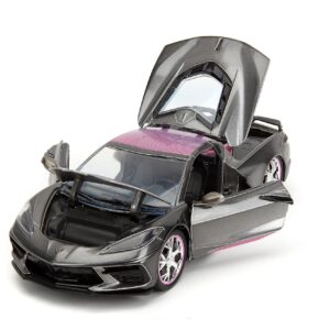 Pink Slips 1:24 2020 Chevy Corvette Stingray Die-Cast Car, Toys for Kids and Adults(Metallic Grey/Pink)