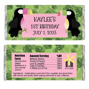 Toucan Personalized Candy Wrappers for Chocolate, Tropical Birthday Party Favors, Pack of 20 Custom Hershey Bar Labels