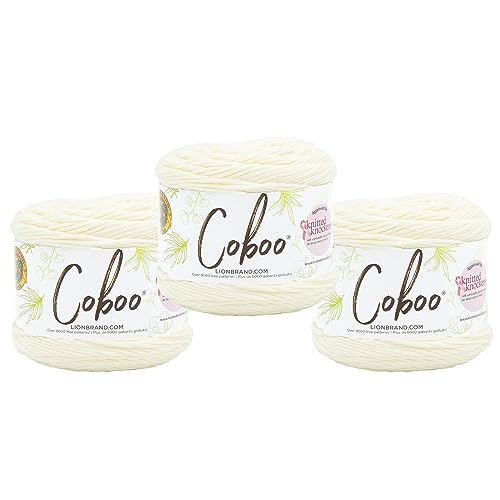 Lion Brand Yarn Coboo, Soft Yarn for Knitting, Crochet, and Crafts, Vanilla Blossom, 3 Pack