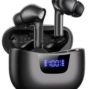 Wireless Earbuds Bluetooth V5.3 Headphones 50H Playback Deep Bass Stereo Ear Buds with LED Power Display Charging Case IPX7 Waterproof Earphones with Mic Headset for Laptop Pad Android/iOS Phones