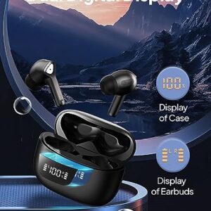 Wireless Earbuds Bluetooth V5.3 Headphones 50H Playback Deep Bass Stereo Ear Buds with LED Power Display Charging Case IPX7 Waterproof Earphones with Mic Headset for Laptop Pad Android/iOS Phones