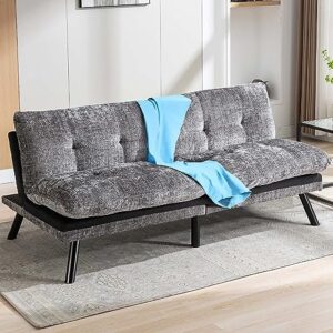 72" sofa bed couch,convertible futon sofa bed,modern sleeper sofa couch with metal legs,folding loveseat sofa with adjustable backrest for living room,bedroom,office,small space (grey)
