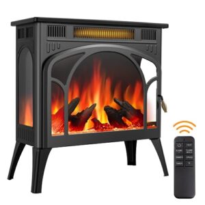 joy pebble electric fireplace heater, free-standing 3d infrared fireplace stove with remote control &timer, adjustable flame colors, brightness and speed, overheating protection, 5100 btu,1500w