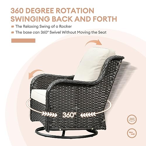 XIZZI Outdoor Wicker Furniture Patio Set 6 Pieces Backyard Furniture Brown Rattan Conversation Sets with 50,000 BTU Propane Fire Pit Table,Swivel Chairs,Rattan Sofa,Loveseat and Side Table,Beige