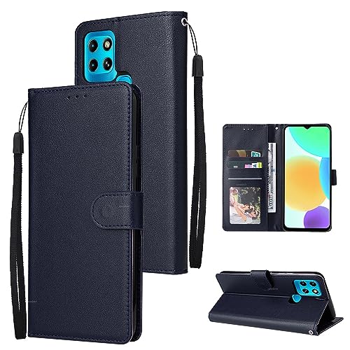 Phone Back Cover Slim Case Compatible with Infinix Smart 6 Wallet Case with Card Holders, Premium PU Leather Wallet Case [Wrist Strap] TPU Lined Anti-Shock Shockproof Shell Case Cover sleeves ( Color