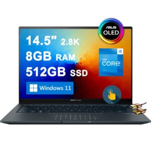 asus zenbook 14x oled business laptop 14.5" 2.8k 120hz touchscreen 550nits 100% dci-p3 glossy 13th gen intel 12-core i5-13500h >i7-12700h 8gb ram 512gb ssd backlit thunderbolt win11 gray + hdmi cable