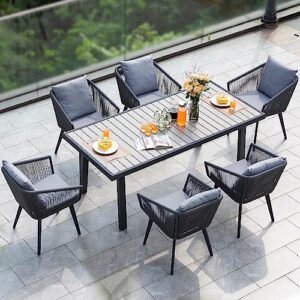 astomi 7 pieces outdoor dining set: all-weather wicker outdoor patio furniture with table all aluminum frame for lawn garden backyard deck patio dining set with cushions