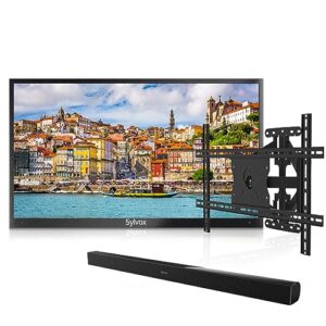 sylvox 55” outdoor tv with 60w waterproof soundbar & wall mount, 4k weatherproof tv, ip55 waterproof tv & ip65 bluetooth speaker, 1000nits brightness for partial sun areas