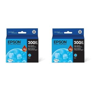 epson t200 durabrite ultra -ink high capacity cyan -cartridge (t200xl220-s) for select expression and workforce printers, large (pack of 2)