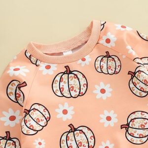 mdnhsb Toddler Baby Girl Clothes Flower Pumpkin Print Sweatshirts Elastic Waist Long Pants Sets Halloween Outfits (A-Orange, 12-18 Months)