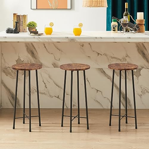 VECELO 24" Round BarStools, Modern Bar Stools Counter Height, Bistro Seats with Wood Surface, Simple Chairs for Living Room Dining Room, Breakfast Dinner Nap Conference, Brown