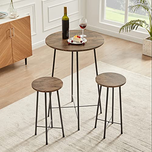 VECELO 24" Round BarStools, Modern Bar Stools Counter Height, Bistro Seats with Wood Surface, Simple Chairs for Living Room Dining Room, Breakfast Dinner Nap Conference, Brown