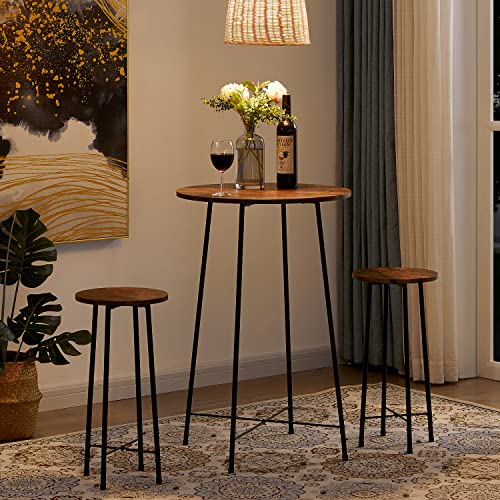 VECELO 24" Round BarStools, Modern Bar Stools Counter Height, Bistro Seats with Wood Surface, Simple Chairs for Living Room Dining Room, Breakfast Dinner Nap Conference, Brown