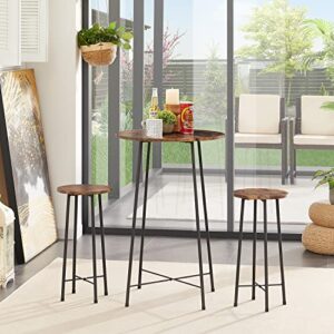 VECELO 24" Round BarStools, Modern Bar Stools Counter Height, Bistro Seats with Wood Surface, Simple Chairs for Living Room Dining Room, Breakfast Dinner Nap Conference, Brown