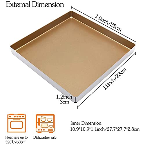 TEMKIN Non-Stick 11 Inch Square Nonstick Pizza Pan Cake Pan Carbon Steel Baking Tray Bread Biscuits Cookware Mold Oven Tray Pastry Tool