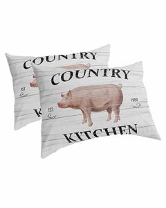 edwiinsa farmhouse pig pillow covers king standard set of 2 20x36 bed pillow, farm animals rustic oil painting wooden plush soft comfort for hair/skin cooling pillowcases with envelop closure