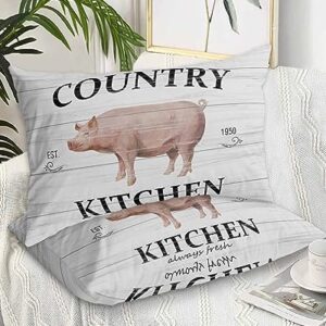 Edwiinsa Farmhouse Pig Pillow Covers King Standard Set of 2 20x36 Bed Pillow, Farm Animals Rustic Oil Painting Wooden Plush Soft Comfort for Hair/Skin Cooling Pillowcases with Envelop Closure