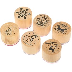 didiseaon decor 6pcs christmas wooden stamps set round wooden rubber stamps merry christmas pattern stamp stocking stuffer for diy arts crafts card making ing scrapbook