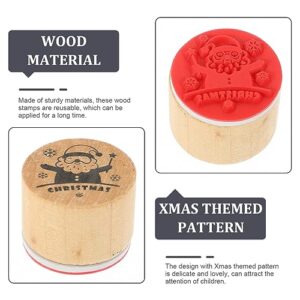 Didiseaon Decor 6pcs Christmas Wooden Stamps Set Round Wooden Rubber Stamps Merry Christmas Pattern Stamp Stocking Stuffer for DIY Arts Crafts Card Making ing Scrapbook
