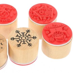 Didiseaon Decor 6pcs Christmas Wooden Stamps Set Round Wooden Rubber Stamps Merry Christmas Pattern Stamp Stocking Stuffer for DIY Arts Crafts Card Making ing Scrapbook