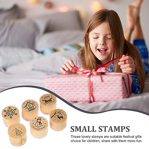 Didiseaon Decor 6pcs Christmas Wooden Stamps Set Round Wooden Rubber Stamps Merry Christmas Pattern Stamp Stocking Stuffer for DIY Arts Crafts Card Making ing Scrapbook