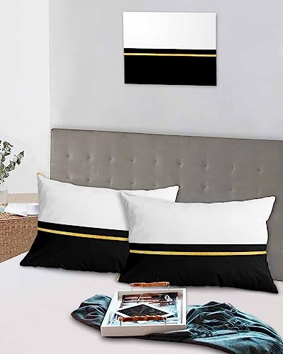 Edwiinsa Black White Pillow Covers King Standard Set of 2 20x36 Bed Pillow, Luxury Yellow Lace Modern Abstract Art Aesthetics Plush Soft Comfort for Hair/Skin Cooling Pillowcases with Envelop Closure