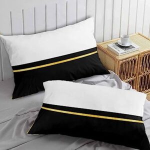 Edwiinsa Black White Pillow Covers King Standard Set of 2 20x36 Bed Pillow, Luxury Yellow Lace Modern Abstract Art Aesthetics Plush Soft Comfort for Hair/Skin Cooling Pillowcases with Envelop Closure