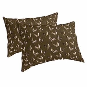 Edwiinsa Farmhouse Rooster Pillow Covers Standard Size Set of 2 20x26 Bed Pillow, Rustic Farm Animals Filling Brown Plush Soft Comfort for Hair/Skin Cooling Pillowcases with Envelop Closure