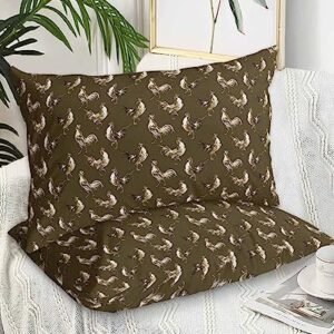 Edwiinsa Farmhouse Rooster Pillow Covers Standard Size Set of 2 20x26 Bed Pillow, Rustic Farm Animals Filling Brown Plush Soft Comfort for Hair/Skin Cooling Pillowcases with Envelop Closure