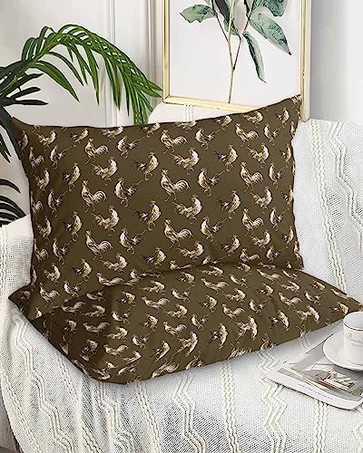 Edwiinsa Farmhouse Rooster Pillow Covers Standard Size Set of 2 20x26 Bed Pillow, Rustic Farm Animals Filling Brown Plush Soft Comfort for Hair/Skin Cooling Pillowcases with Envelop Closure