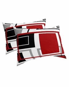 edwiinsa red gray black geometric pillow covers king standard set of 2 20x36 bed pillow, modern abstract art aesthetics plush soft comfort for hair/skin cooling pillowcases with envelop closure