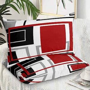 Edwiinsa Red Gray Black Geometric Pillow Covers King Standard Set of 2 20x36 Bed Pillow, Modern Abstract Art Aesthetics Plush Soft Comfort for Hair/Skin Cooling Pillowcases with Envelop Closure